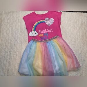 Girls Rainbow Skirt & Top Set | 365 Kids | Size 7/8 | Spring Outfit